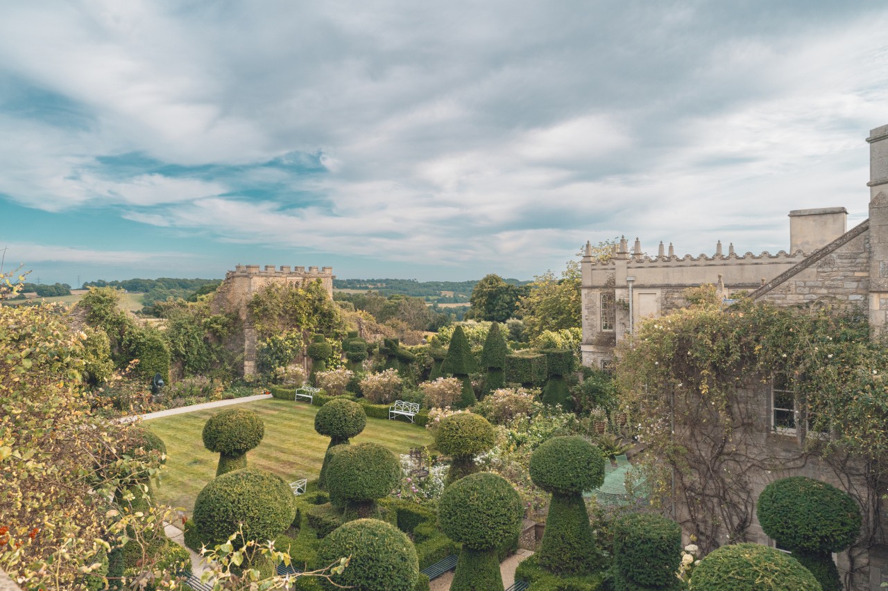 Gartenanlage von Euridge Manor aus der Vogelperspektive