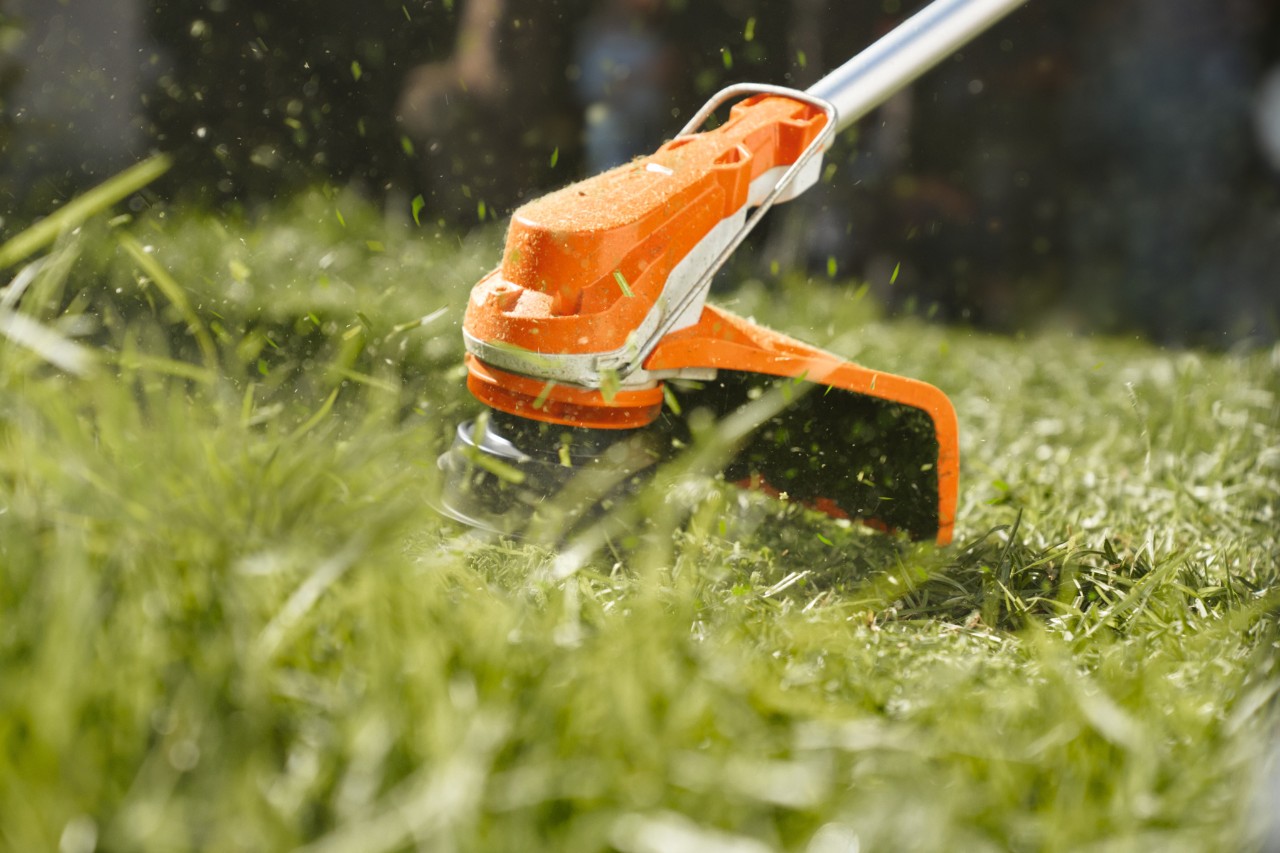 Akku-Freischneider STIHL FSA 60 R wird zum Grasschneiden eingesetzt 