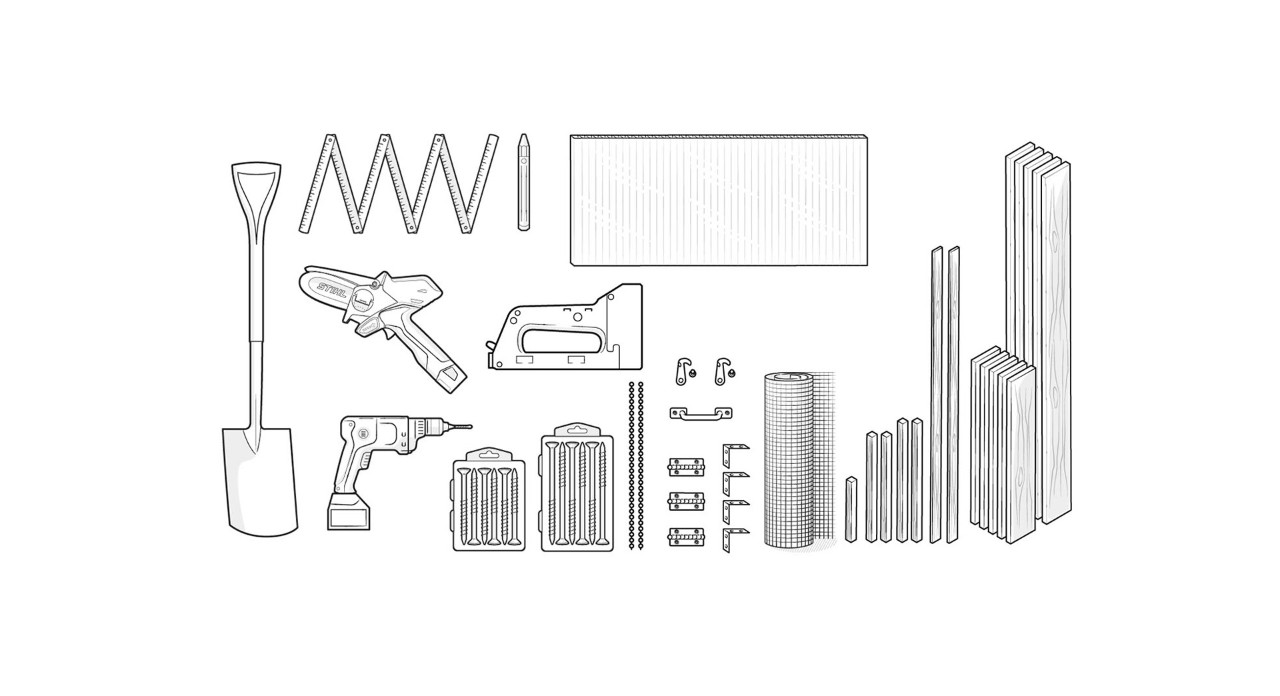 Werkzeug und Materialien, um ein Frühbeet selber zu bauen