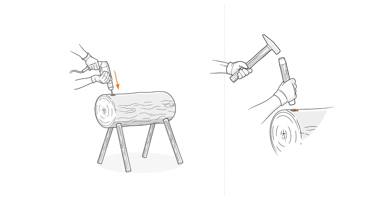 Illustration: Das Rentier aus Holz wird zusammengebaut