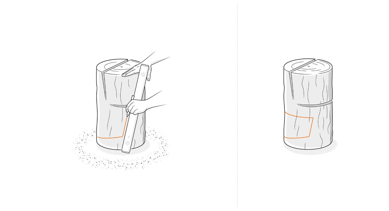 Illustration: Die Sockelaussparung für den Holzstuhl wird angezeichnet 