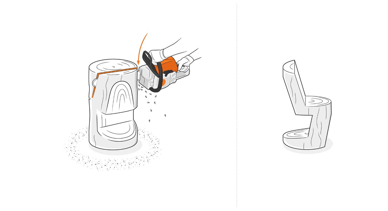 Illustration: Der Holbzlock zwischen Lehne und Sitzfläche wird herausgesägt